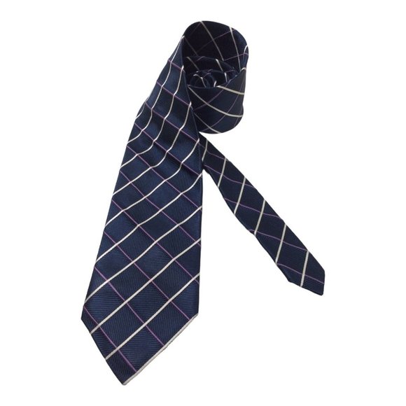 DIOR Blue Plaids & Checks Silk Tie Made In Italy 61"/3".1/2 EX COND - Picture 2 of 9